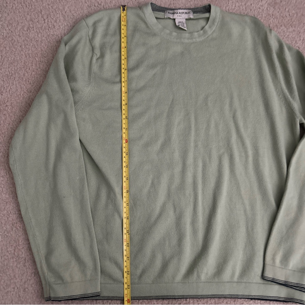 Vtg Banana Republic Men Sweater Long Sleeve Cotton Light Green Crewneck Pullover — image 2 of 5